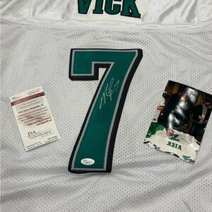 Philadelphia Eagles Autographed Vick White and Green Jersey